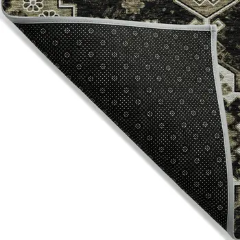 8' X 10' Black Ivory And Taupe Medallion Washable Indoor Outdoor Area Rug