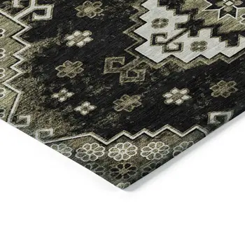 8' X 10' Black Ivory And Taupe Medallion Washable Indoor Outdoor Area Rug