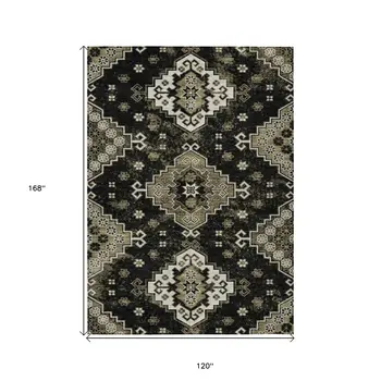 10' X 14' Black Ivory And Taupe Medallion Washable Indoor Outdoor Area Rug