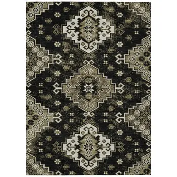 10' X 14' Black Ivory And Taupe Medallion Washable Indoor Outdoor Area Rug