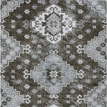 5' X 8' Brown And Gray Medallion Washable Indoor Outdoor Area Rug