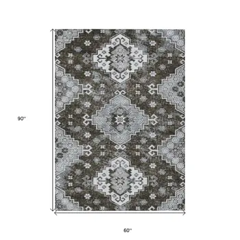 5' X 8' Brown And Gray Medallion Washable Indoor Outdoor Area Rug