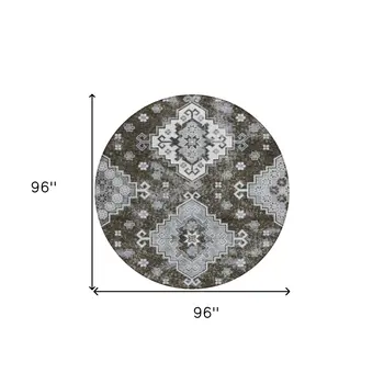 8' Brown And Gray Round Medallion Washable Indoor Outdoor Area Rug