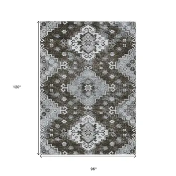 8' X 10' Brown And Gray Medallion Washable Indoor Outdoor Area Rug