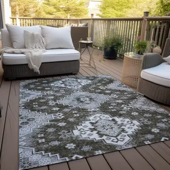 8' X 10' Brown And Gray Medallion Washable Indoor Outdoor Area Rug
