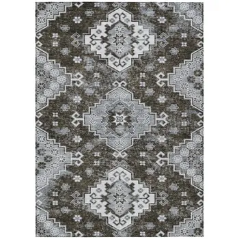 8' X 10' Brown And Gray Medallion Washable Indoor Outdoor Area Rug