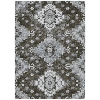 8' X 10' Brown And Gray Medallion Washable Indoor Outdoor Area Rug