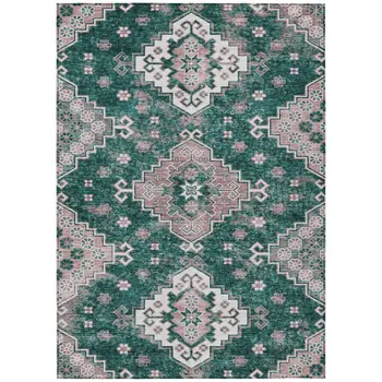 3' X 5' Emerald Brown And Ivory Medallion Washable Indoor Outdoor Area Rug