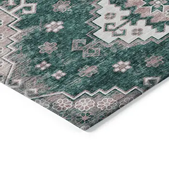 3' X 5' Emerald Brown And Ivory Medallion Washable Indoor Outdoor Area Rug