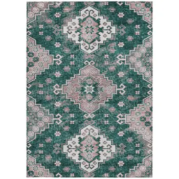 3' X 5' Emerald Brown And Ivory Medallion Washable Indoor Outdoor Area Rug