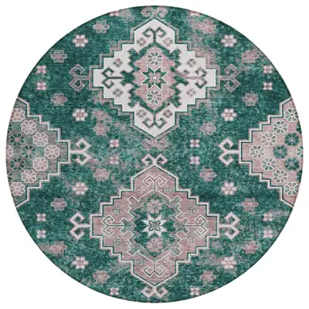 8' Emerald Brown And Ivory Round Medallion Washable Indoor Outdoor Area Rug