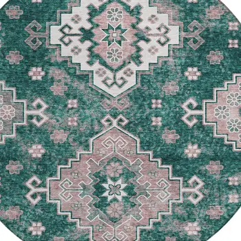 8' Emerald Brown And Ivory Round Medallion Washable Indoor Outdoor Area Rug
