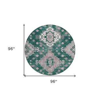8' Emerald Brown And Ivory Round Medallion Washable Indoor Outdoor Area Rug