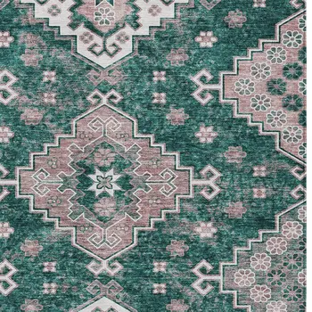 8' X 10' Emerald Brown And Ivory Medallion Washable Indoor Outdoor Area Rug