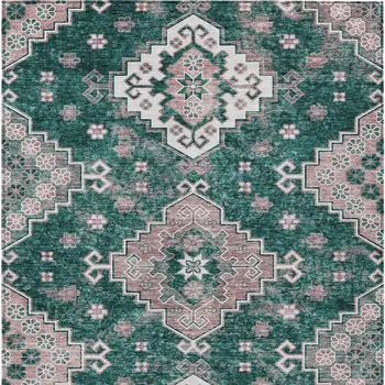 10' X 14' Emerald Brown And Ivory Medallion Washable Indoor Outdoor Area Rug