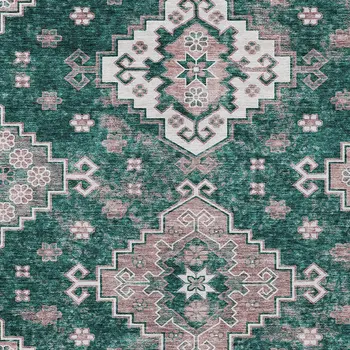 10' X 14' Emerald Brown And Ivory Medallion Washable Indoor Outdoor Area Rug