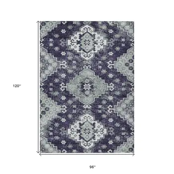 8' X 10' Purple Eggplant And Sage Medallion Washable Indoor Outdoor Area Rug