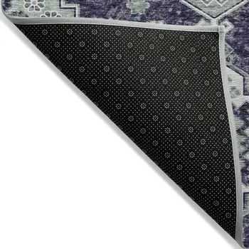 9' X 12' Purple Eggplant And Sage Medallion Washable Indoor Outdoor Area Rug