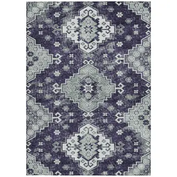 9' X 12' Purple Eggplant And Sage Medallion Washable Indoor Outdoor Area Rug