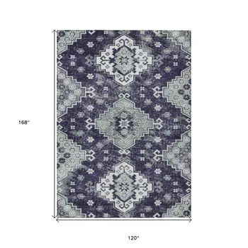 10' X 14' Purple Eggplant And Sage Medallion Washable Indoor Outdoor Area Rug