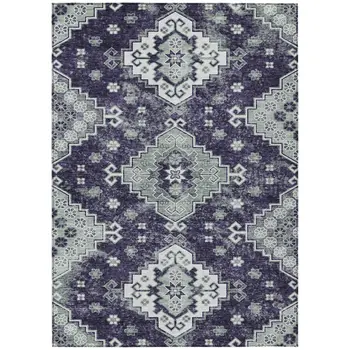 10' X 14' Purple Eggplant And Sage Medallion Washable Indoor Outdoor Area Rug