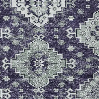 10' X 14' Purple Eggplant And Sage Medallion Washable Indoor Outdoor Area Rug