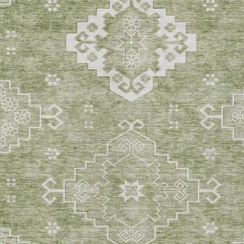 8' X 10' Artichoke Green Beige And Ivory Medallion Washable Indoor Outdoor Area Rug