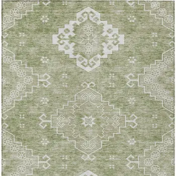 10' X 14' Artichoke Green Beige And Ivory Medallion Washable Indoor Outdoor Area Rug
