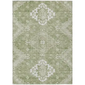 10' X 14' Artichoke Green Beige And Ivory Medallion Washable Indoor Outdoor Area Rug