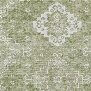 10' X 14' Artichoke Green Beige And Ivory Medallion Washable Indoor Outdoor Area Rug