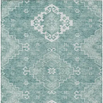 8' X 10' Aqua Teal Blue And Ivory Medallion Washable Indoor Outdoor Area Rug