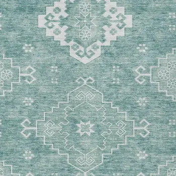 8' X 10' Aqua Teal Blue And Ivory Medallion Washable Indoor Outdoor Area Rug