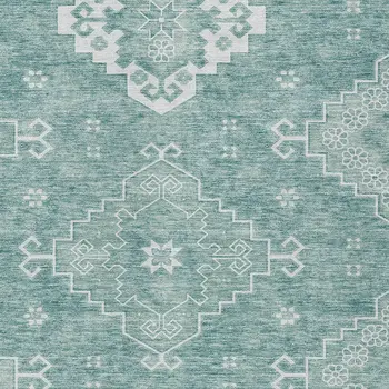 10' X 14' Aqua Teal Blue And Ivory Medallion Washable Indoor Outdoor Area Rug