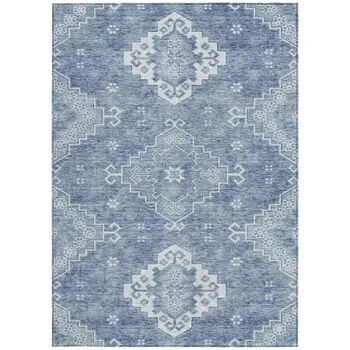 3' X 5' Navy Blue And Denim Blue Medallion Washable Indoor Outdoor Area Rug