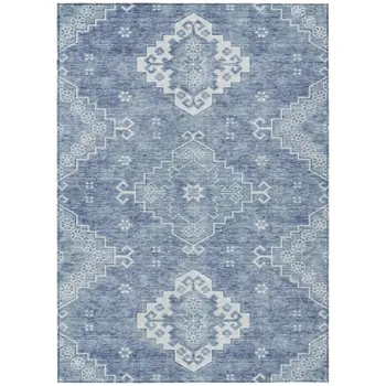3' X 5' Navy Blue And Denim Blue Medallion Washable Indoor Outdoor Area Rug