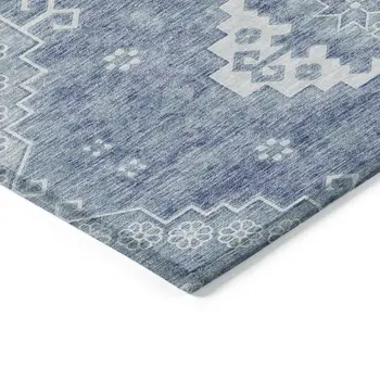 3' X 5' Navy Blue And Denim Blue Medallion Washable Indoor Outdoor Area Rug
