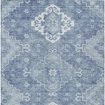 3' X 5' Navy Blue And Denim Blue Medallion Washable Indoor Outdoor Area Rug