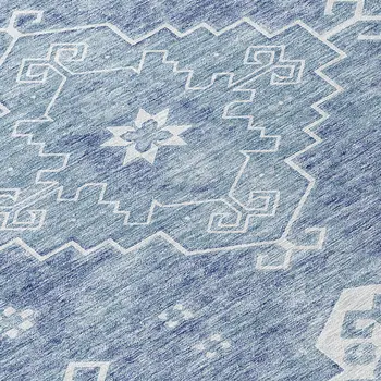 8' Navy Blue And Denim Blue Round Medallion Washable Indoor Outdoor Area Rug