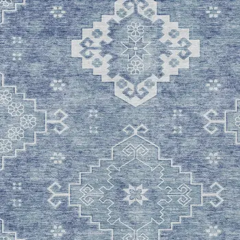 9' X 12' Navy Blue And Denim Blue Medallion Washable Indoor Outdoor Area Rug