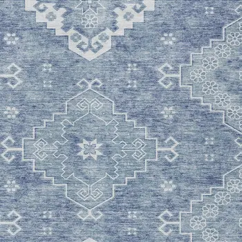 10' X 14' Navy Blue And Denim Blue Medallion Washable Indoor Outdoor Area Rug