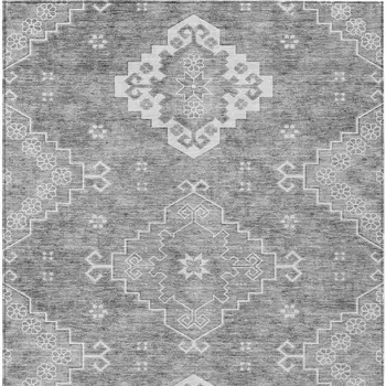 3' X 5' Gray And Ivory Medallion Washable Indoor Outdoor Area Rug