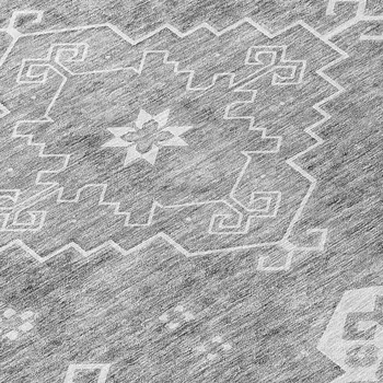 8' Gray And Ivory Round Medallion Washable Indoor Outdoor Area Rug