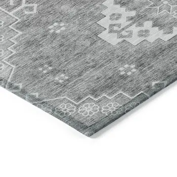 8' X 10' Gray And Ivory Medallion Washable Indoor Outdoor Area Rug