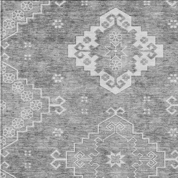 9' X 12' Gray And Ivory Medallion Washable Indoor Outdoor Area Rug