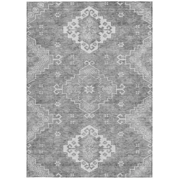 10' X 14' Gray And Ivory Medallion Washable Indoor Outdoor Area Rug