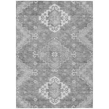 10' X 14' Gray And Ivory Medallion Washable Indoor Outdoor Area Rug