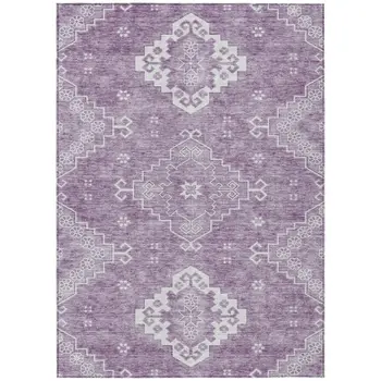 3' X 5' Lavender Plum And Ivory Medallion Washable Indoor Outdoor Area Rug