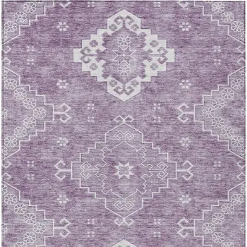 3' X 5' Lavender Plum And Ivory Medallion Washable Indoor Outdoor Area Rug