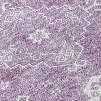 8' Lavender Plum And Ivory Round Medallion Washable Indoor Outdoor Area Rug