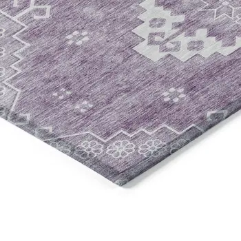 10' X 14' Lavender Plum And Ivory Medallion Washable Indoor Outdoor Area Rug